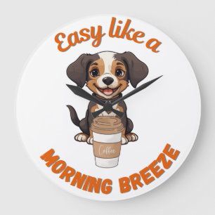 Grande Horloge Ronde Café Lover’s Morning - mignonne Chien Imprimable P