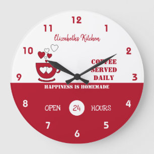 Grande Horloge Ronde Café rouge et blanc servi tous les jours