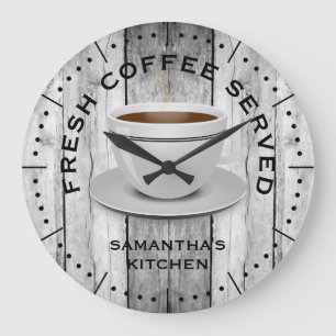 Grande Horloge Ronde Café rustique en bois gris Thème Ferme Cuisine