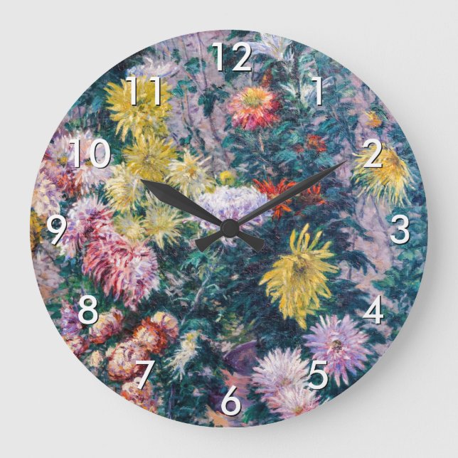 Grande Horloge Ronde Caillebotte - Chrysanthèmes blanc et jaune (Recto)