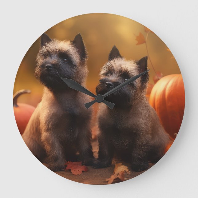Grande Horloge Ronde Cairn Terrier Chiot Automne Citrouille de plaisir (Recto)