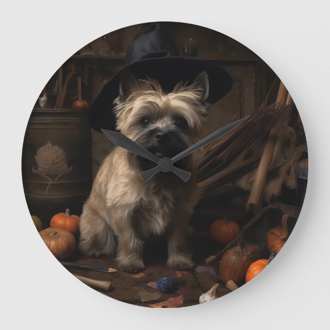 Grande Horloge Ronde Cairn Terrier Citrouilles Halloween effroi (Recto)