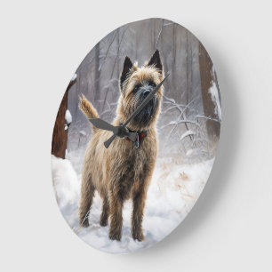 Grande Horloge Ronde Cairn Terrier Qu'Il Neige Noël