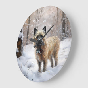 Grande Horloge Ronde Cairn Terrier Qu'Il Neige Noël