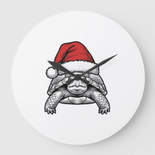 Grande Horloge Ronde Calèche de Noël Tortue Chapeau de Père Noël Dessin