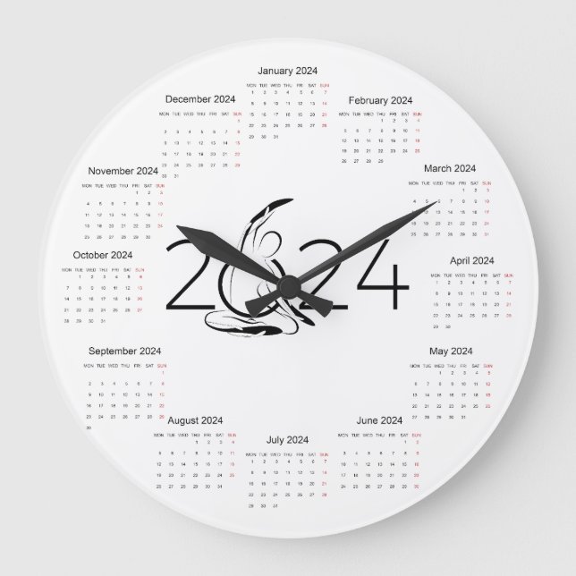 Grande Horloge Ronde Calendrier 2024 pour instructeur Pilates (Recto)