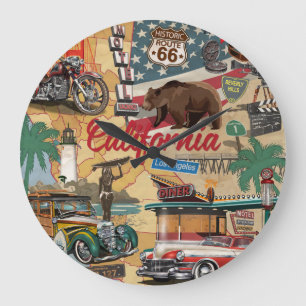 Grande Horloge Ronde Californie vintage : carte touristique.