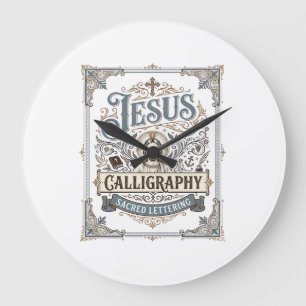 Grande Horloge Ronde Calligraphie de Jésus Lettrage sacré Calligraphie