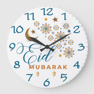 Grande Horloge Ronde Calligraphie élégante Eid Mubarak Lune Étoiles