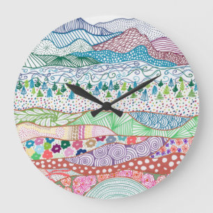 Grande Horloge Ronde Calques de paysages. Dessin