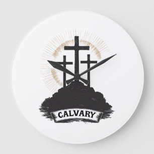 Grande Horloge Ronde Calvary Hill Jésus Gravure Vintage Tee Foi (1)