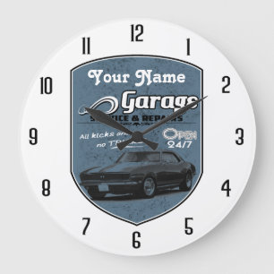 Grande Horloge Ronde Camaro de garage pour papa personnalisé
