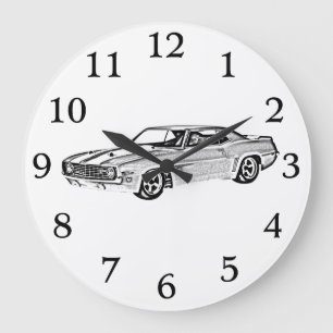 Grande Horloge Ronde Camaro Z28 - Voiture à col noir et blanc 1969
