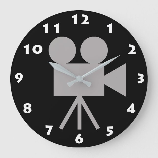 GRANDE HORLOGE RONDE CAMÉRA DE FILM RETRO GRAY CHARCOAL ET NUMÉROS BLAN (Recto)