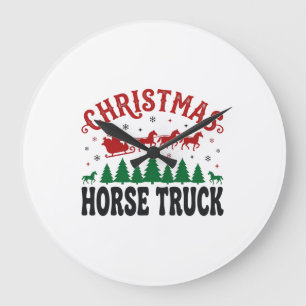 Grande Horloge Ronde Camion à chevaux de Noël Western Santa Sleigh Desi