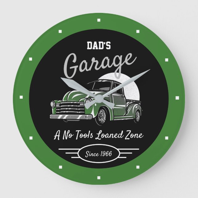 Grande Horloge Ronde Camion classique Chevy Garage Papa's Tout nom Vert (Recto)