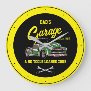 Grande Horloge Ronde Camion classique Chevy Nom du garage Jaune Noir