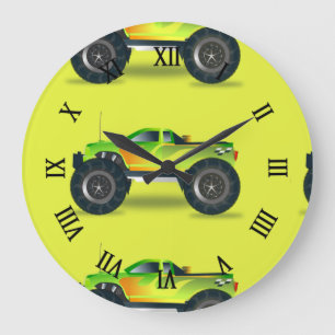 Grande Horloge Ronde Camion Monster sur le vert citron