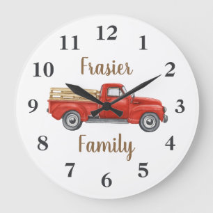 Grande Horloge Ronde Camion rouge vintage classique