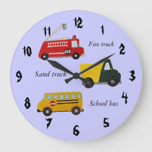 Grande Horloge Ronde Camion scolaire, camion de pompiers et camion de s