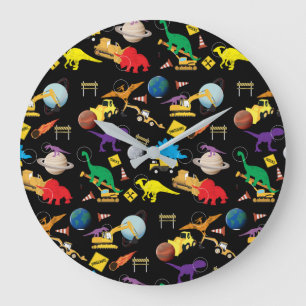 Grande Horloge Ronde Camions de construction Astronaut Dinosaures dans 