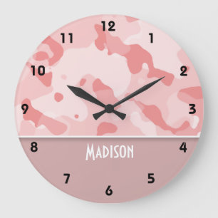 Grande Horloge Ronde Camo rose bébé; Personnalisé