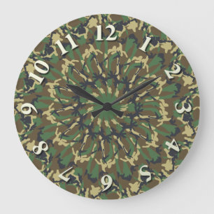 Grande Horloge Ronde Camo Woodland Kaleidoscope
