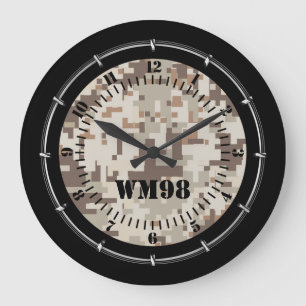 Grande Horloge Ronde Camouflage Beige Désert personnalisé sur un