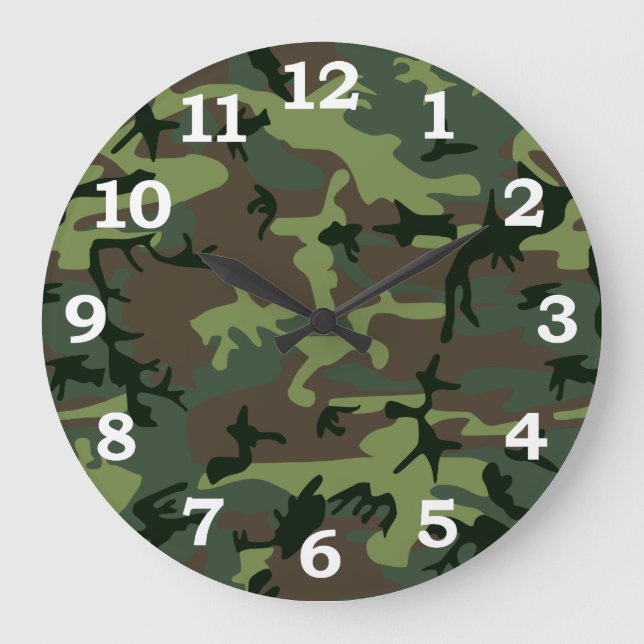 Grande Horloge Ronde Camouflage Camo Green Brown Pattern (Recto)