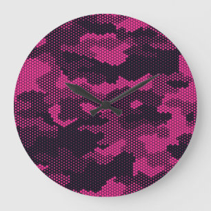 Grande Horloge Ronde Camouflage hexagonal, texture militaire arrière -