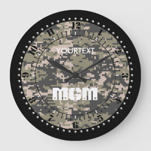 Grande Horloge Ronde Camouflage numérique alpiniste personnalisé