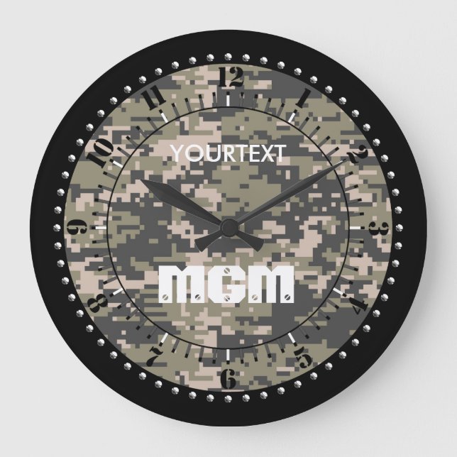 Grande Horloge Ronde Camouflage numérique alpiniste personnalisé (Recto)