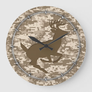 Grande Horloge Ronde Camouflage numérique beige du désert Motif de camé