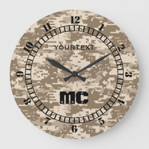 Grande Horloge Ronde Camouflage numérique beige du désert Personnalisé