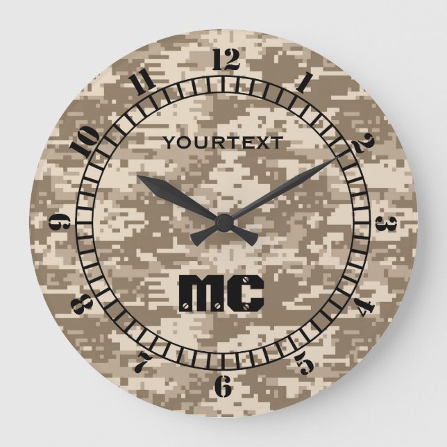 Grande Horloge Ronde Camouflage numérique beige du désert Personnalisé  (Recto)