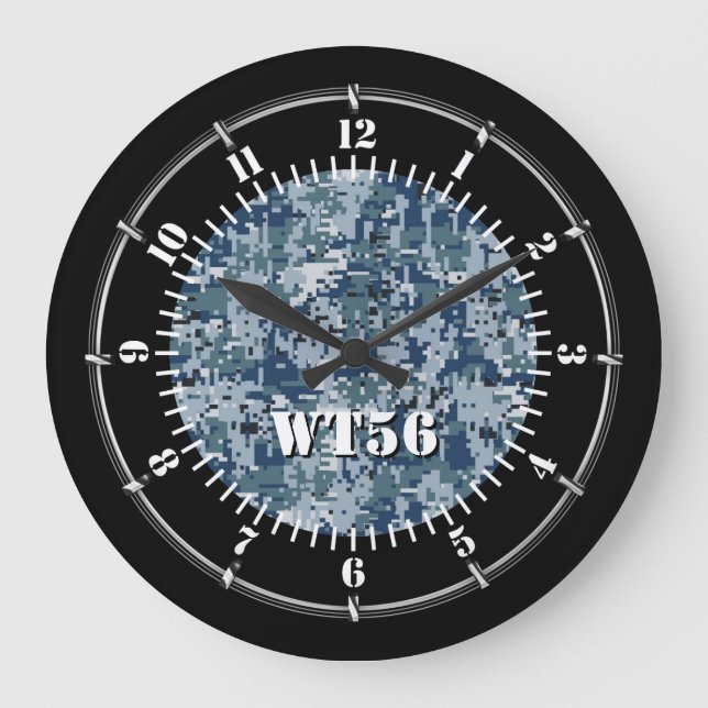 Grande Horloge Ronde Camouflage numérique de la marine personnalisée su (Recto)