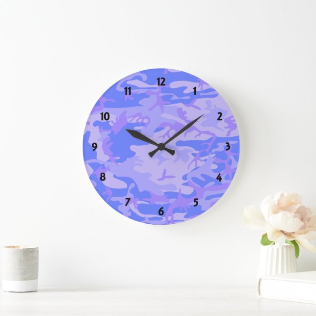 Grande Horloge Ronde Camouflage Pastel Bleu Motif Abstrait Tour (Maison)
