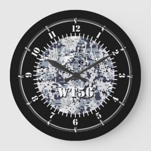 Grande Horloge Ronde Camouflage urbain gris personnalisé sur un