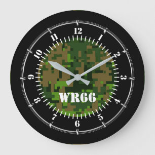 Grande Horloge Ronde Camouflage vert boisé personnalisé sur un