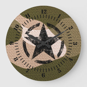 Grande Horloge Ronde Camouflage Vintage sur une