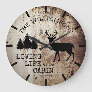 Grande Horloge Ronde Campagne Rustique Amour de la Vie à la Cabane Cerf