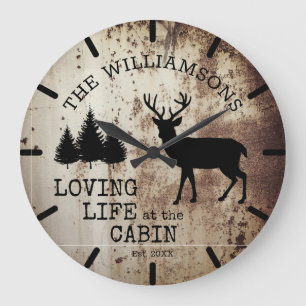 Grande Horloge Ronde Campagne Rustique Amour de la Vie à la Cabane Cerf