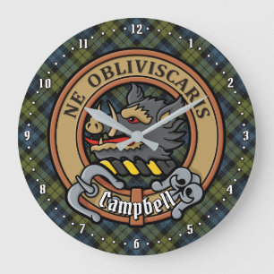 Grande Horloge Ronde Campbell Crest sur Tartan