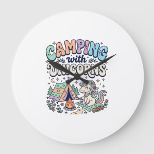Grande Horloge Ronde Camping de licorne avec autocollant Kawaii de lico