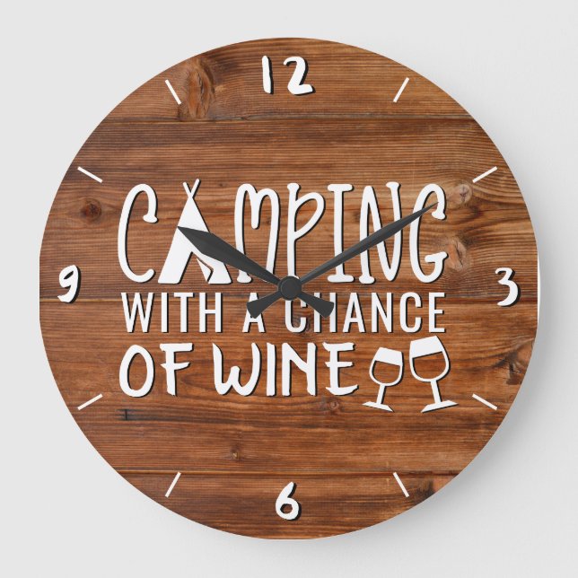 Grande Horloge Ronde Camping rustique avec une chance de vin Bois drôle (Recto)