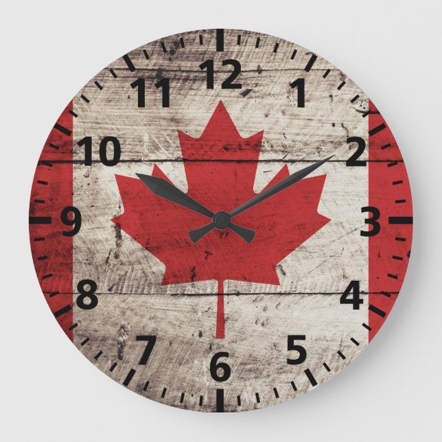 Grande Horloge Ronde Canada Flag on Old Wood (Recto)