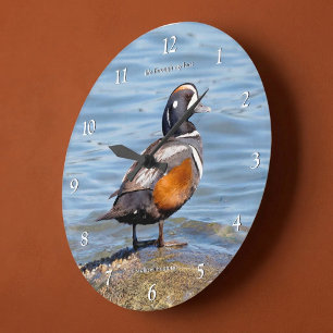 Grande Horloge Ronde Canard Harlequin Magnifique sur les Rivages de la