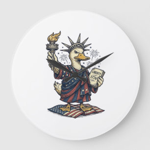 Grande Horloge Ronde Canard patriotique 4 juillet T-Shirt vintage Desig