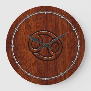 Grande Horloge Ronde Cancer Zodiac Symbol on Mahogany Style Decor