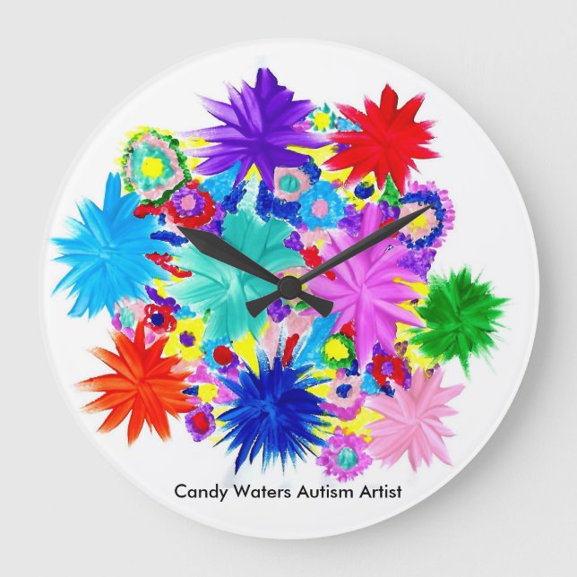Grande Horloge Ronde Candy Waters Artiste de l'autisme (Recto)